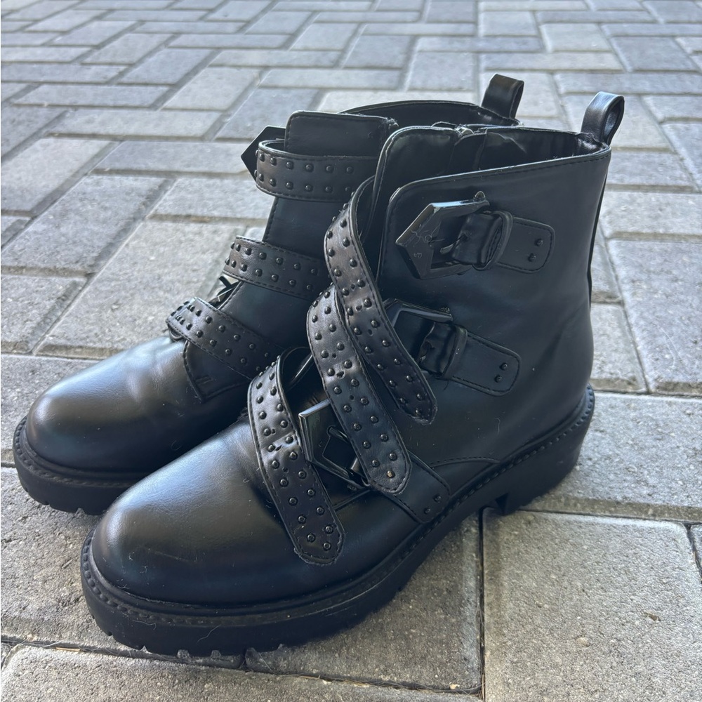 a new day Black Ankle Boots with Buckle Straps